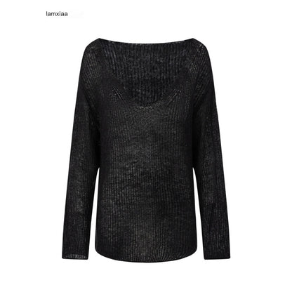 iamxiaa_Sheer_Openwork_Deep_V-neck_Loose_Knit_Women&