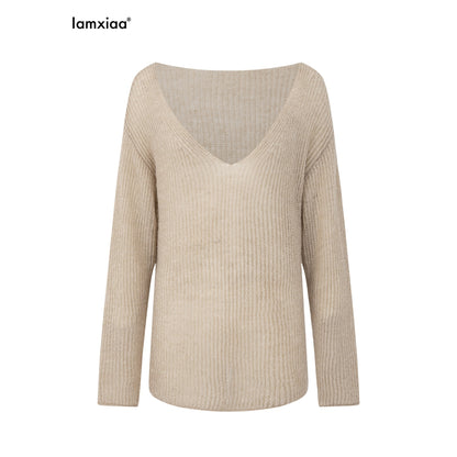 iamxiaa_Sheer_Openwork_Deep_V-neck_Loose_Knit_Women&