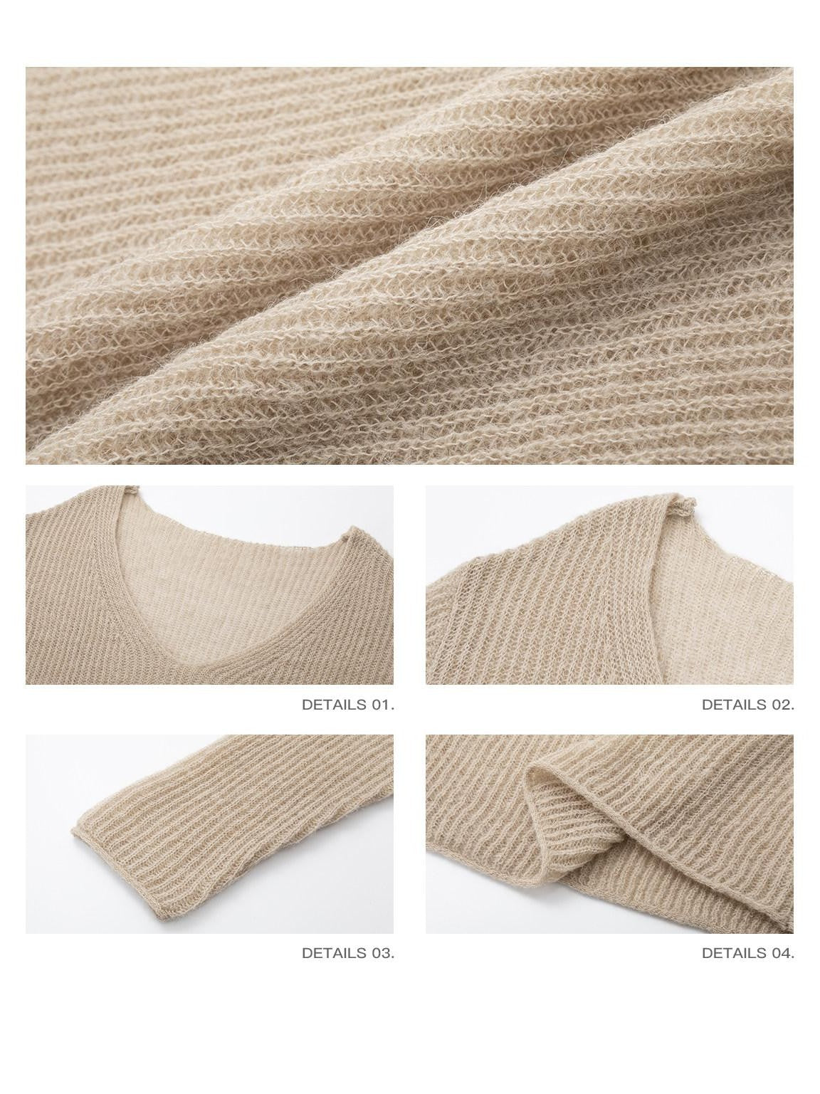 iamxiaa Sheer Openwork Deep V-neck Loose Knit Women&