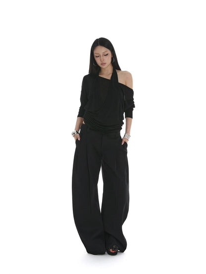 iamxiaa Sheer Ruched Halter Asymmetrical Layered Women&