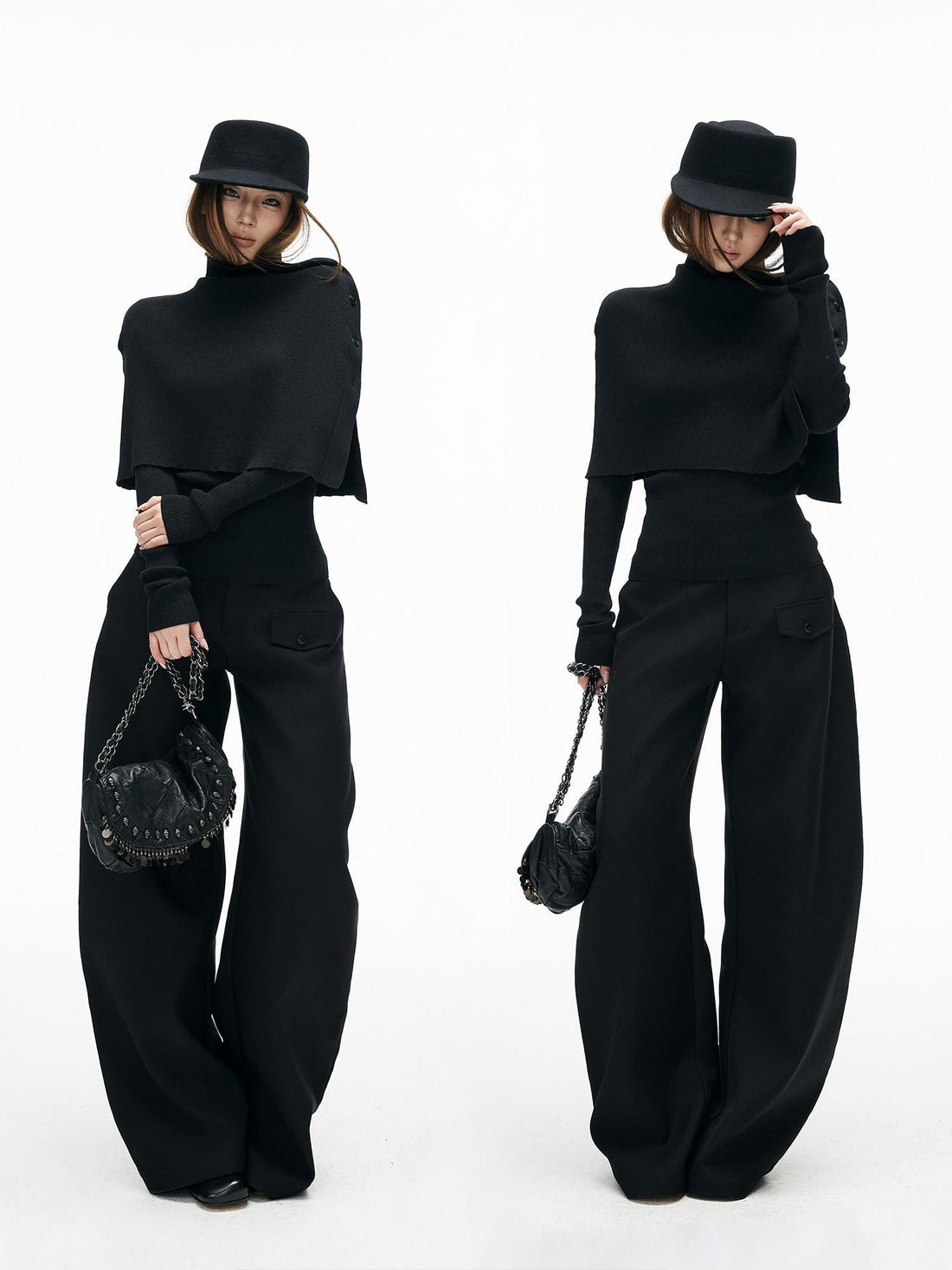iamxiaa Slim Fine Rib Buttoned Cape Henley Women&
