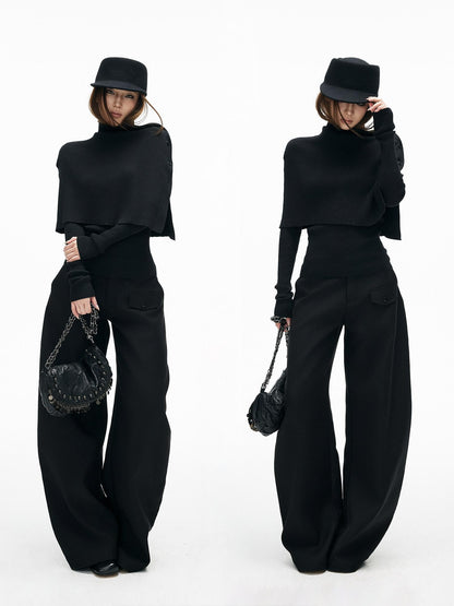 iamxiaa Slim Fine Rib Buttoned Cape Henley Women&