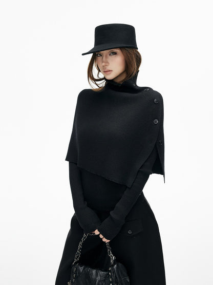 iamxiaa Slim Fine Rib Buttoned Cape Henley Women&