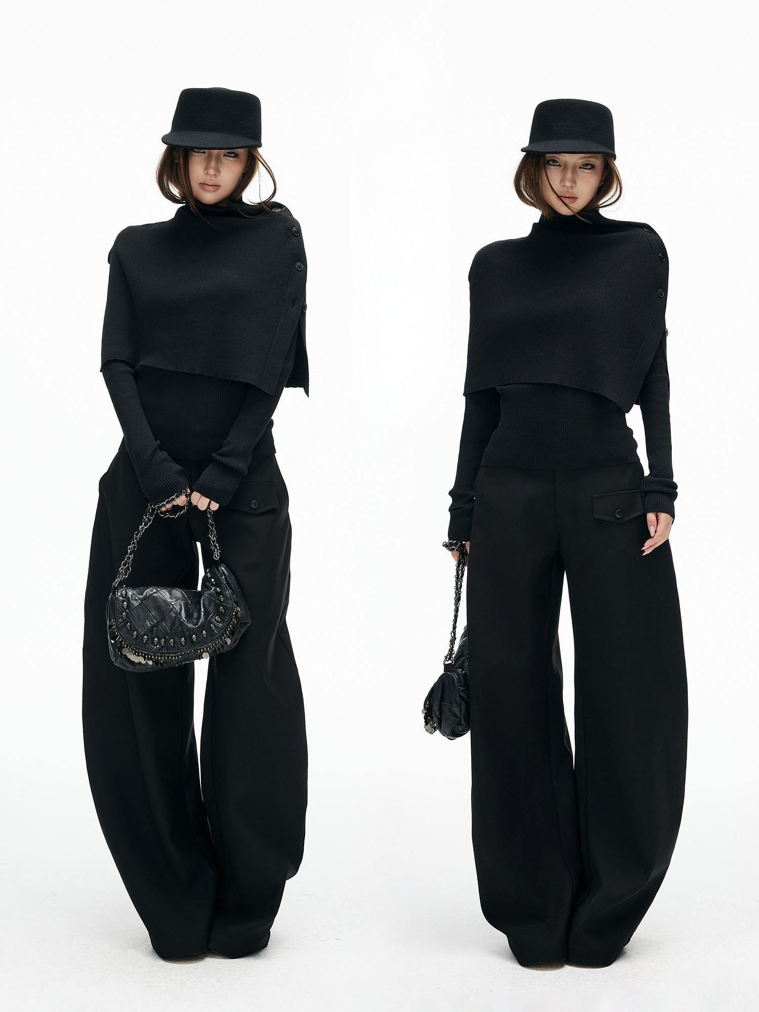 iamxiaa Slim Fine Rib Buttoned Cape Henley Women&