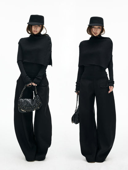 iamxiaa Slim Fine Rib Buttoned Cape Henley Women&