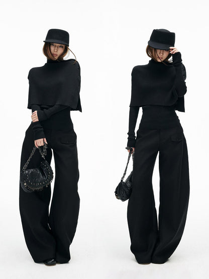 iamxiaa Slim Fine Rib Buttoned Cape Henley Women&