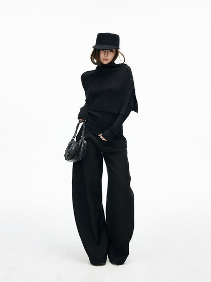 iamxiaa Slim Fine Rib Buttoned Cape Henley Women&