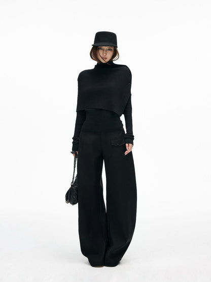 iamxiaa Slim Fine Rib Buttoned Cape Henley Women&