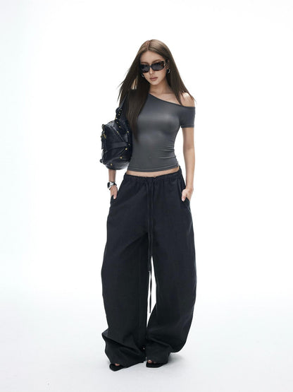 iamxiaa Slim Fit One Shoulder Off Shoulder Women&