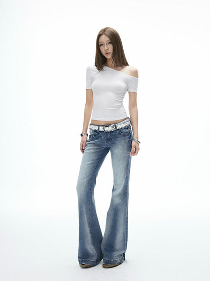 iamxiaa Slim Fit One Shoulder Off Shoulder Women&