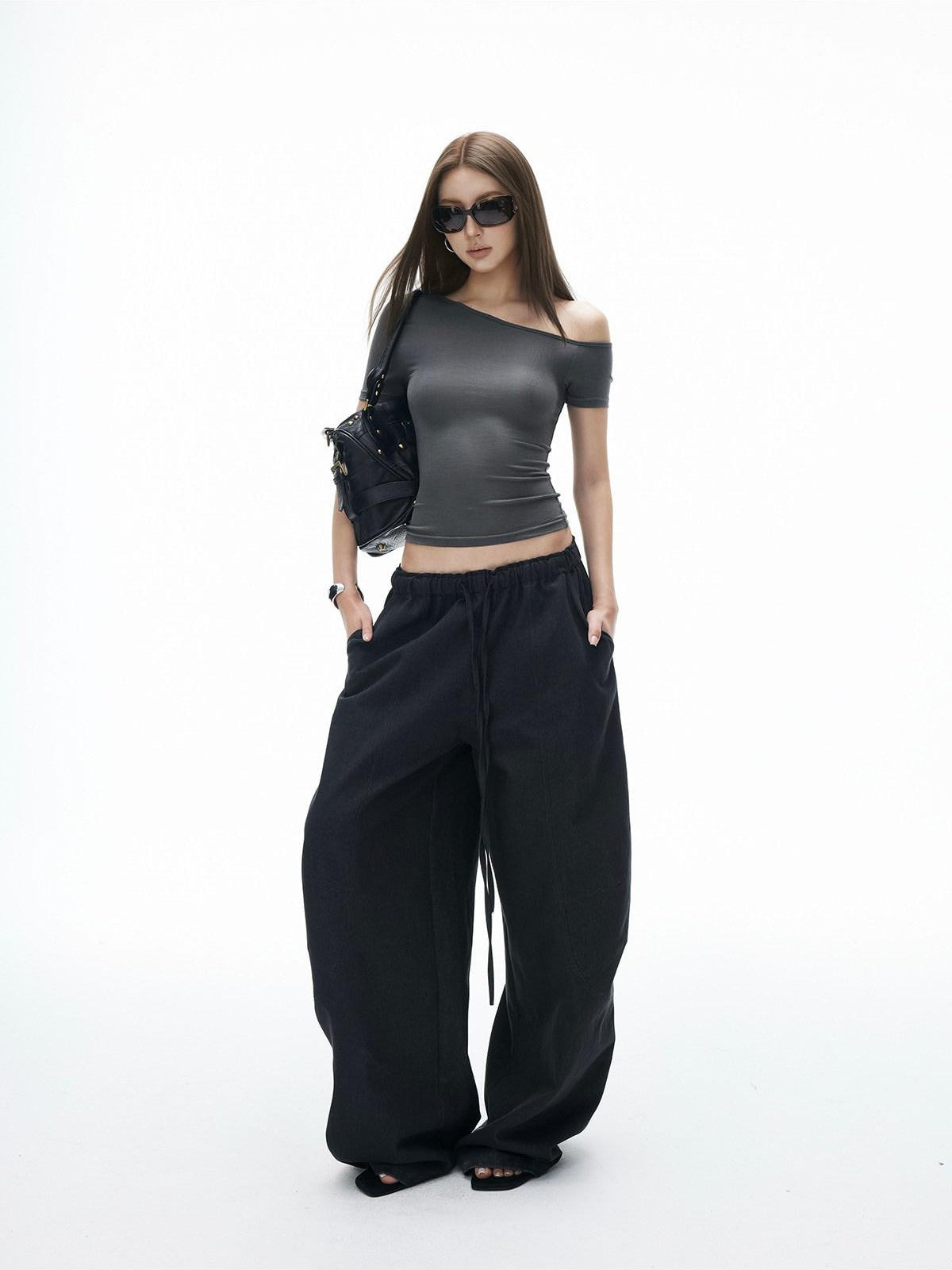 iamxiaa Slim Fit One Shoulder Off Shoulder Women&