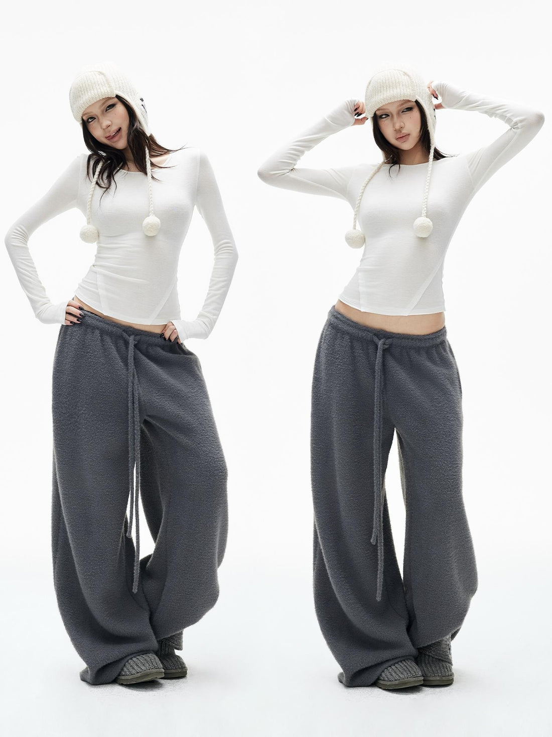 iamxiaa Slim Fit Raw Edge Split Thumbhole Crewneck Lyocell Wool Women&