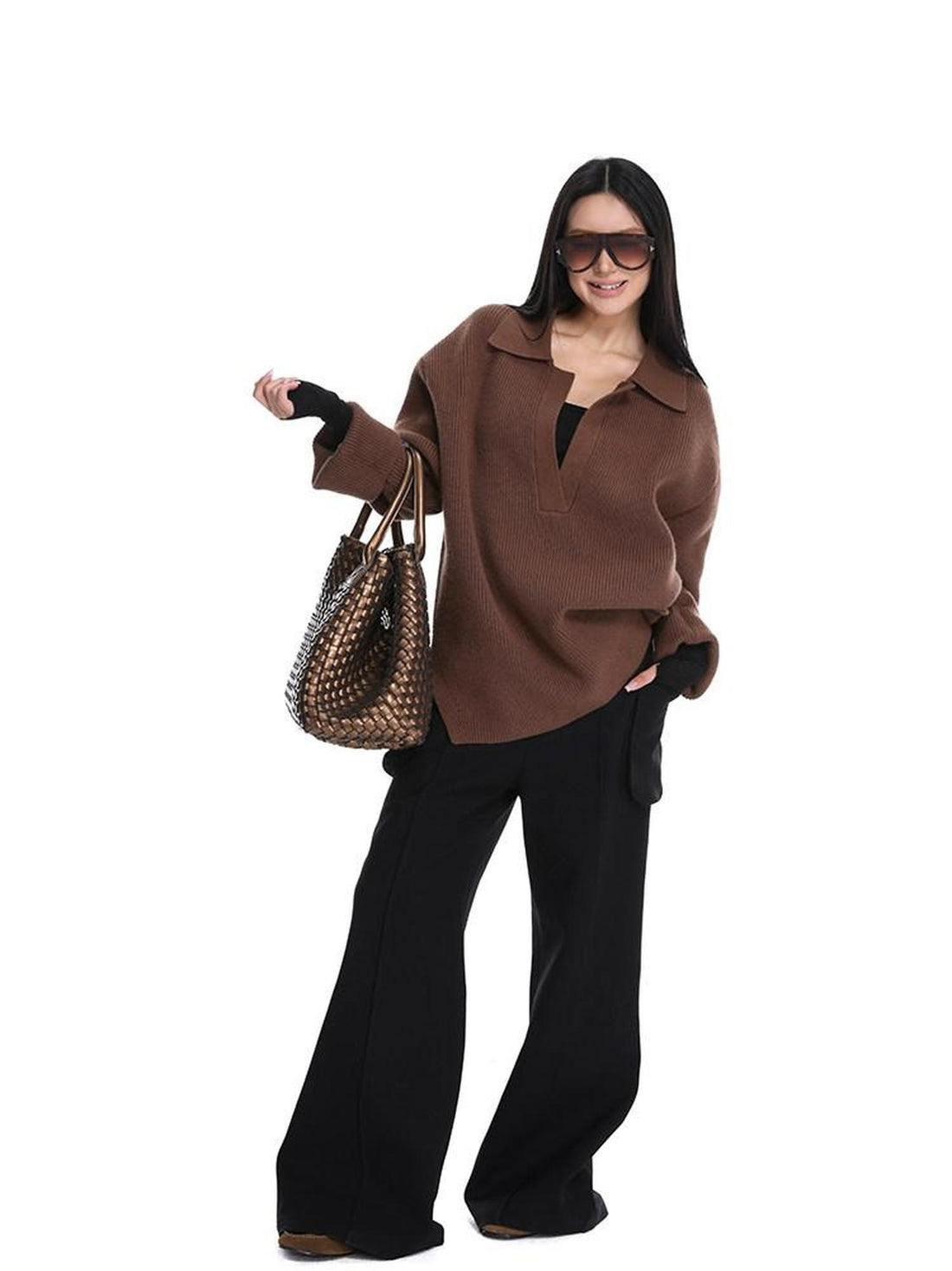 iamxiaa Slouchy Oversized V-neck Relaxed Outerwear Women&