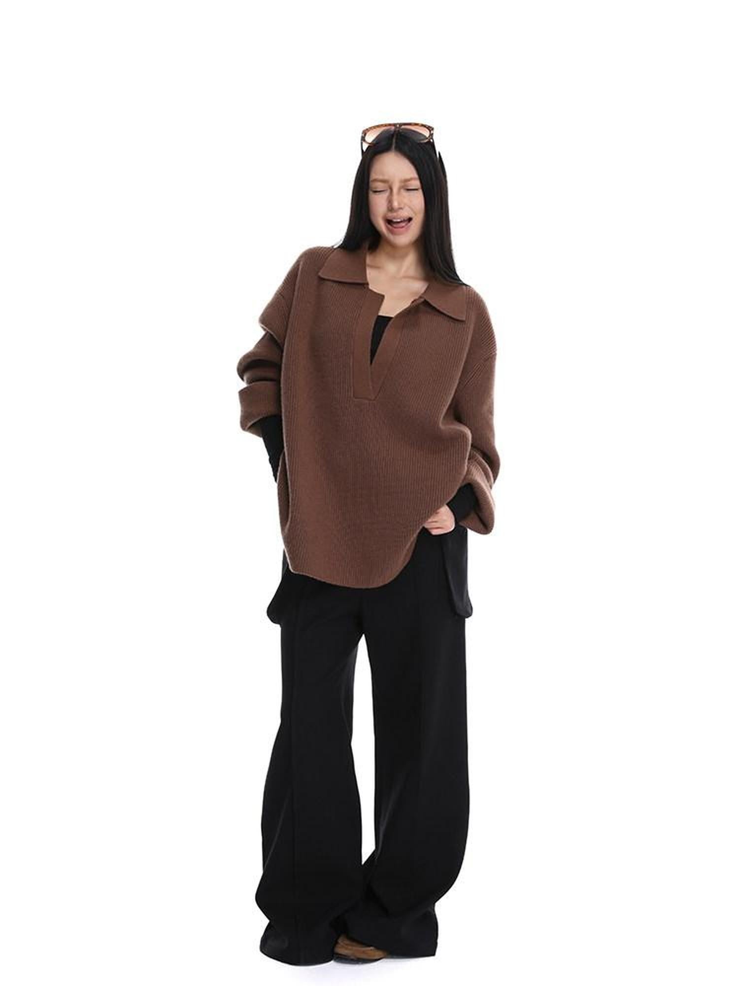 iamxiaa Slouchy Oversized V-neck Relaxed Outerwear Women&