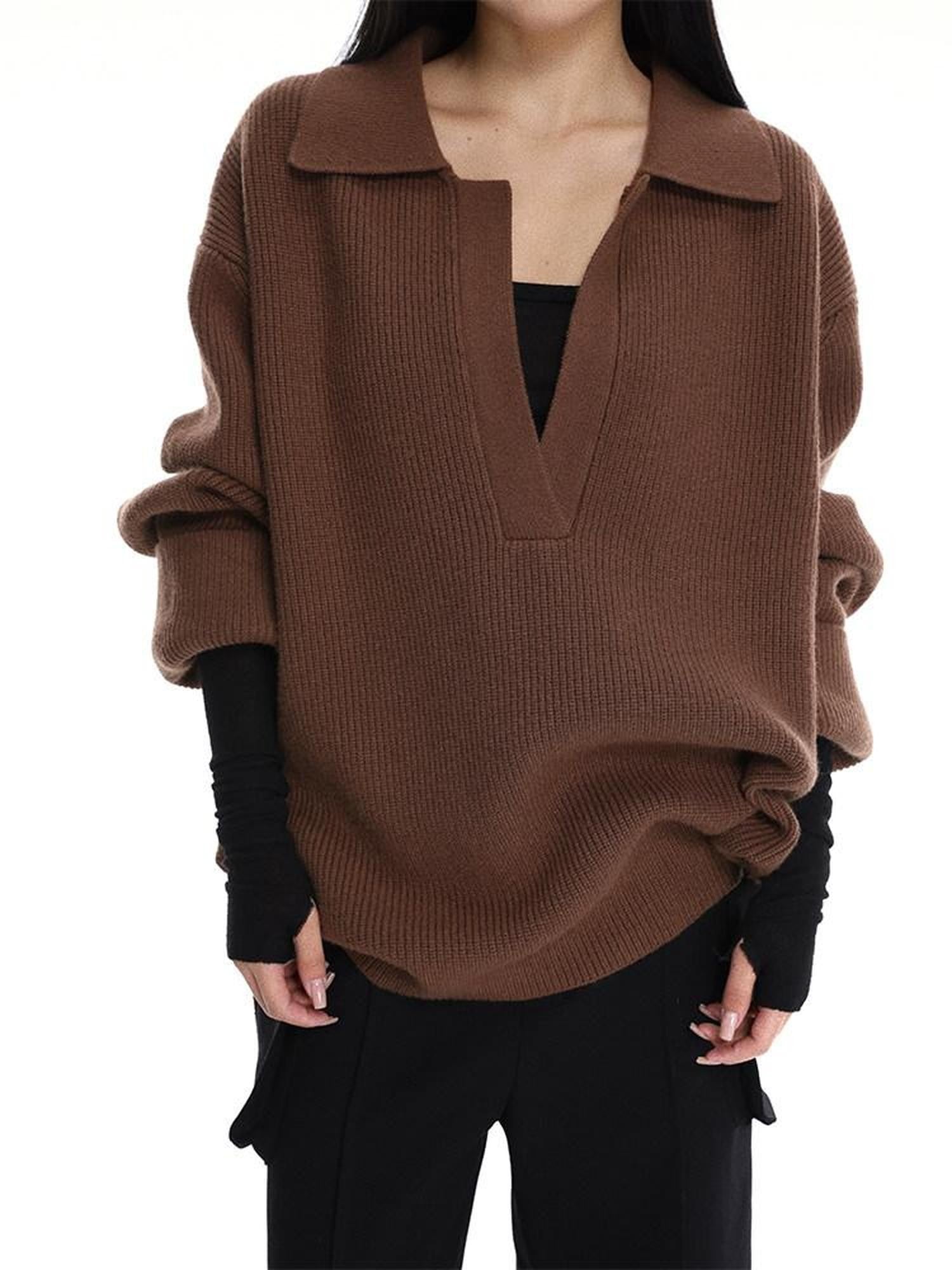 iamxiaa Slouchy Oversized V-neck Relaxed Outerwear Women&