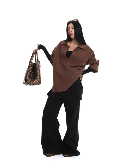 iamxiaa Slouchy Oversized V-neck Relaxed Outerwear Women&