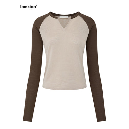 iamxiaa_Snowflake_Print_Color_Block_Raglan_Scissors_Collar_Lyocell_Women&