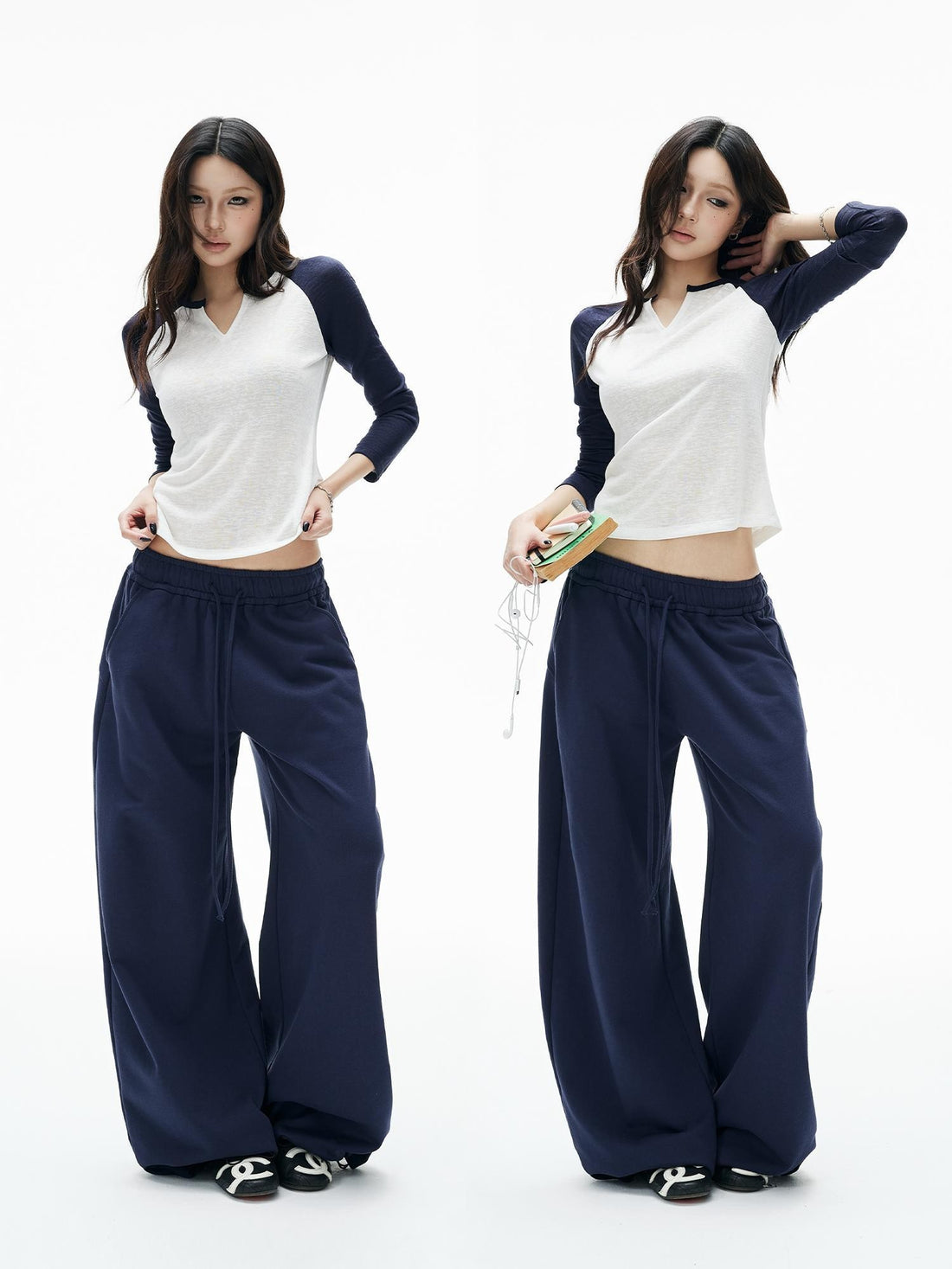 iamxiaa Snowflake Print Color Block Raglan Scissors Collar Lyocell Women&