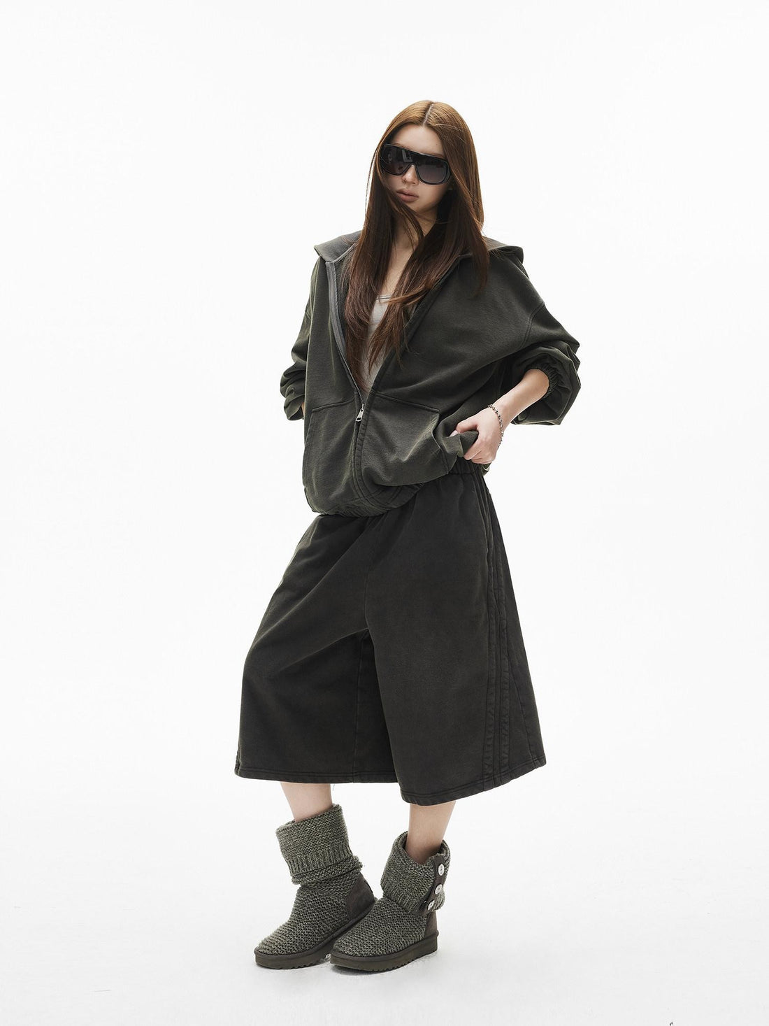 iamxiaa Snowflake Wash Hooded Baggy Cropped Women&
