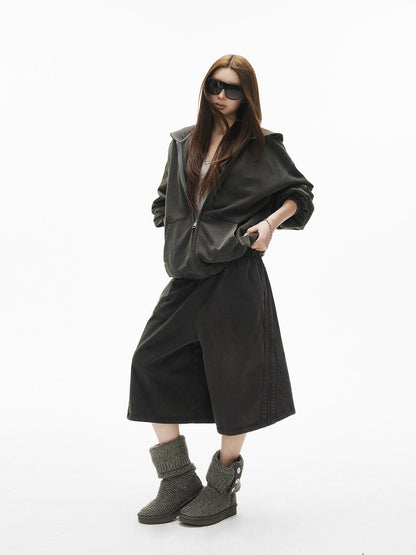 iamxiaa Snowflake Wash Hooded Baggy Cropped Women&