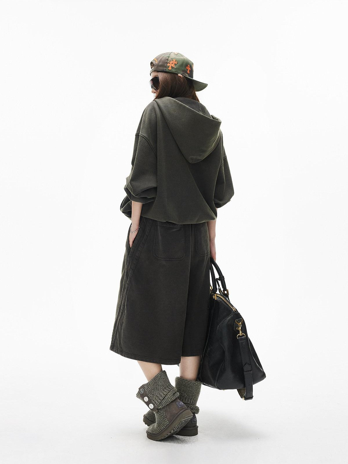 iamxiaa Snowflake Wash Hooded Baggy Cropped Women&