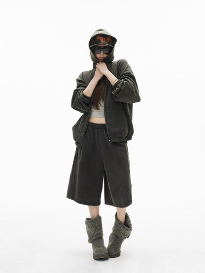 iamxiaa Snowflake Wash Hooded Baggy Cropped Women&
