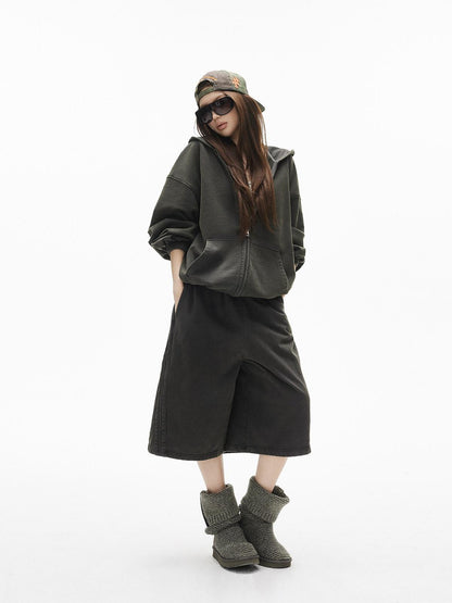 iamxiaa Snowflake Wash Hooded Baggy Cropped Women&
