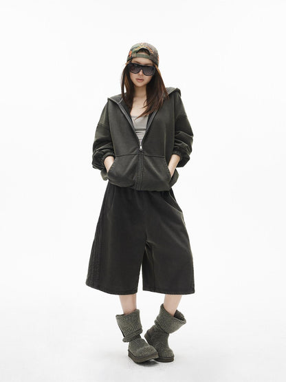 iamxiaa Snowflake Wash Hooded Baggy Cropped Women&