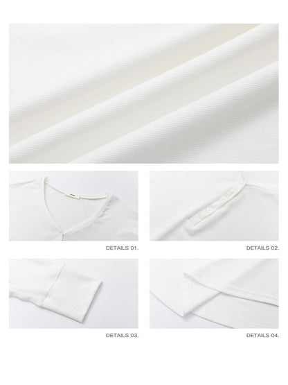 iamxiaa Soft Drape Heart Henley Shell Button Women&