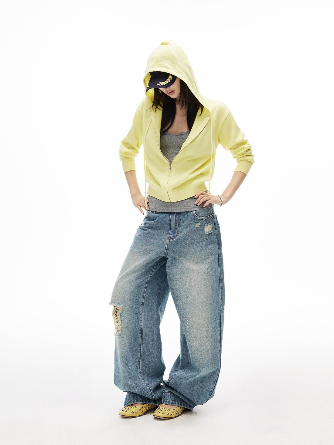 iamxiaa Soft Knit Ribbed Cropped Loose Drop Shoulder Women&