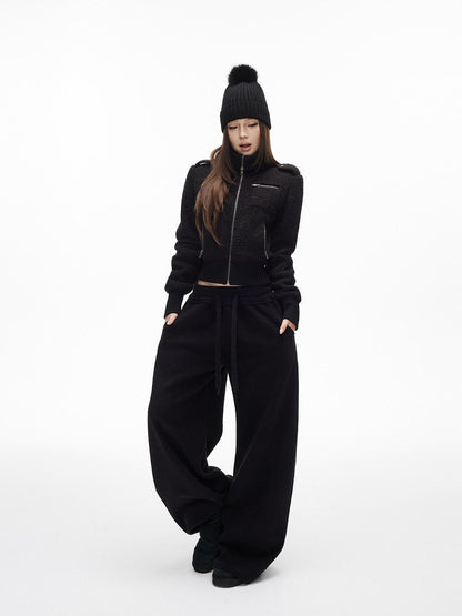 iamxiaa Soft Plush Convertible Collar Ribbed Waist Slim Women&