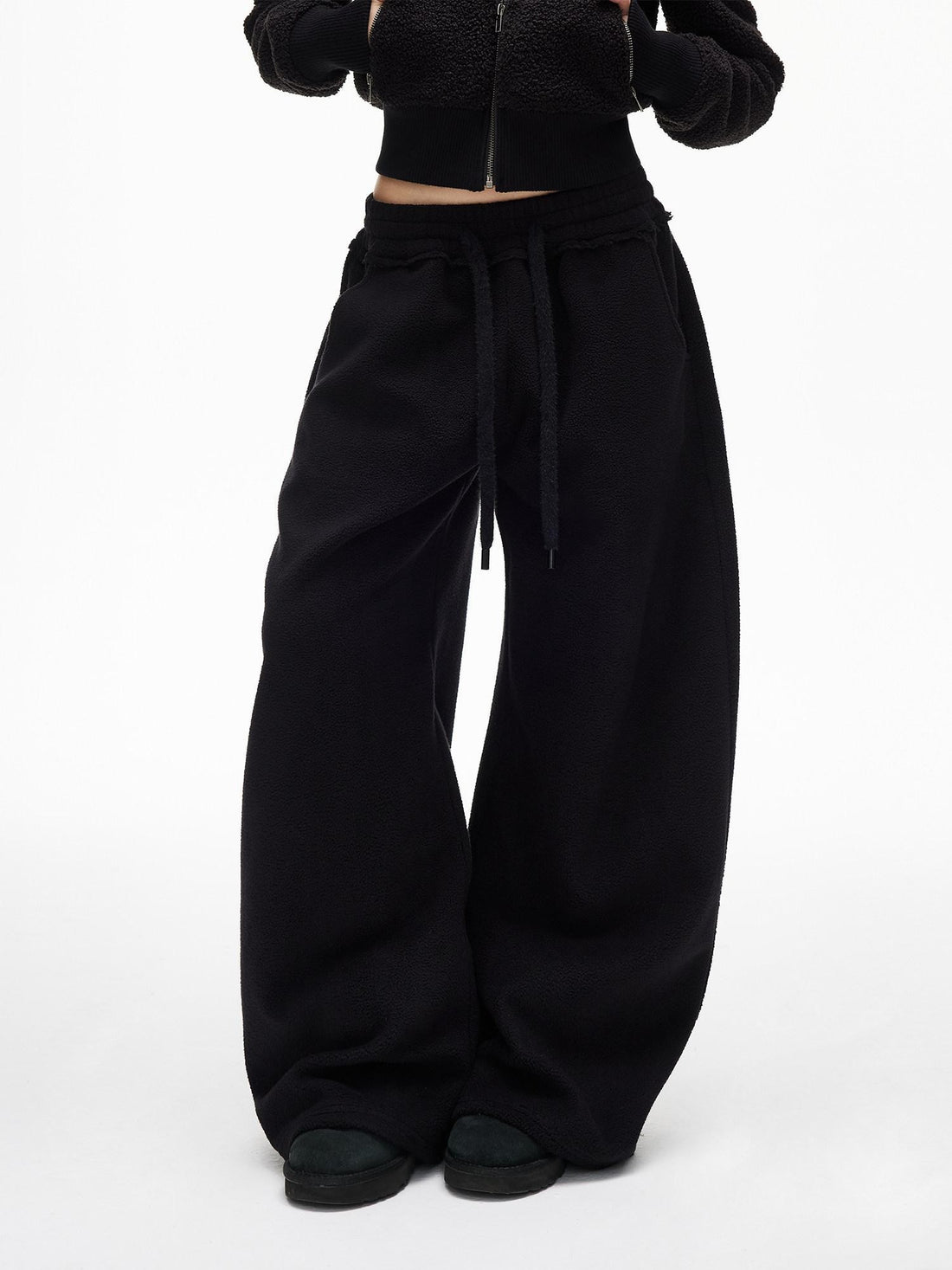 iamxiaa Soft Plush Relaxed Curved Hem Elastic Waist Drawstring Women&