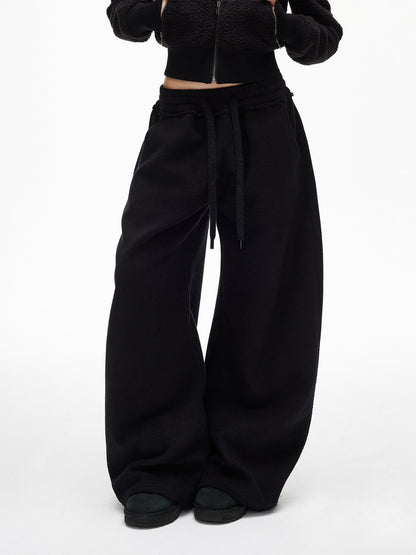 iamxiaa Soft Plush Relaxed Curved Hem Elastic Waist Drawstring Women&