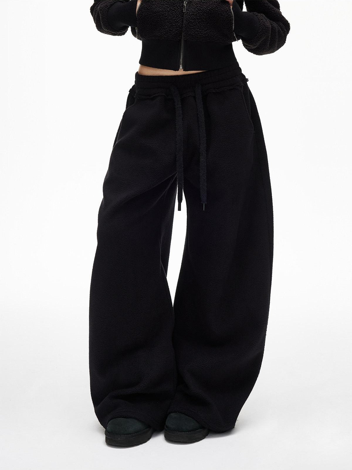 iamxiaa Soft Plush Relaxed Curved Hem Elastic Waist Drawstring Women&
