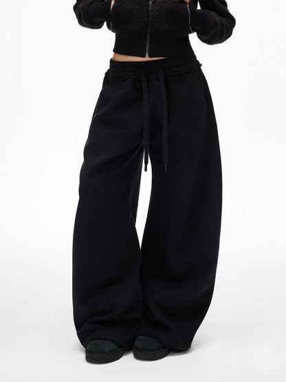 iamxiaa Soft Plush Relaxed Curved Hem Elastic Waist Drawstring Women&