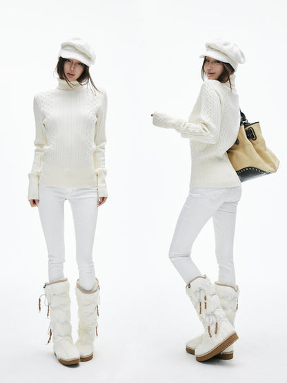 iamxiaa Soft Wash White Floral Embroidery Topstitch Tapered Women&