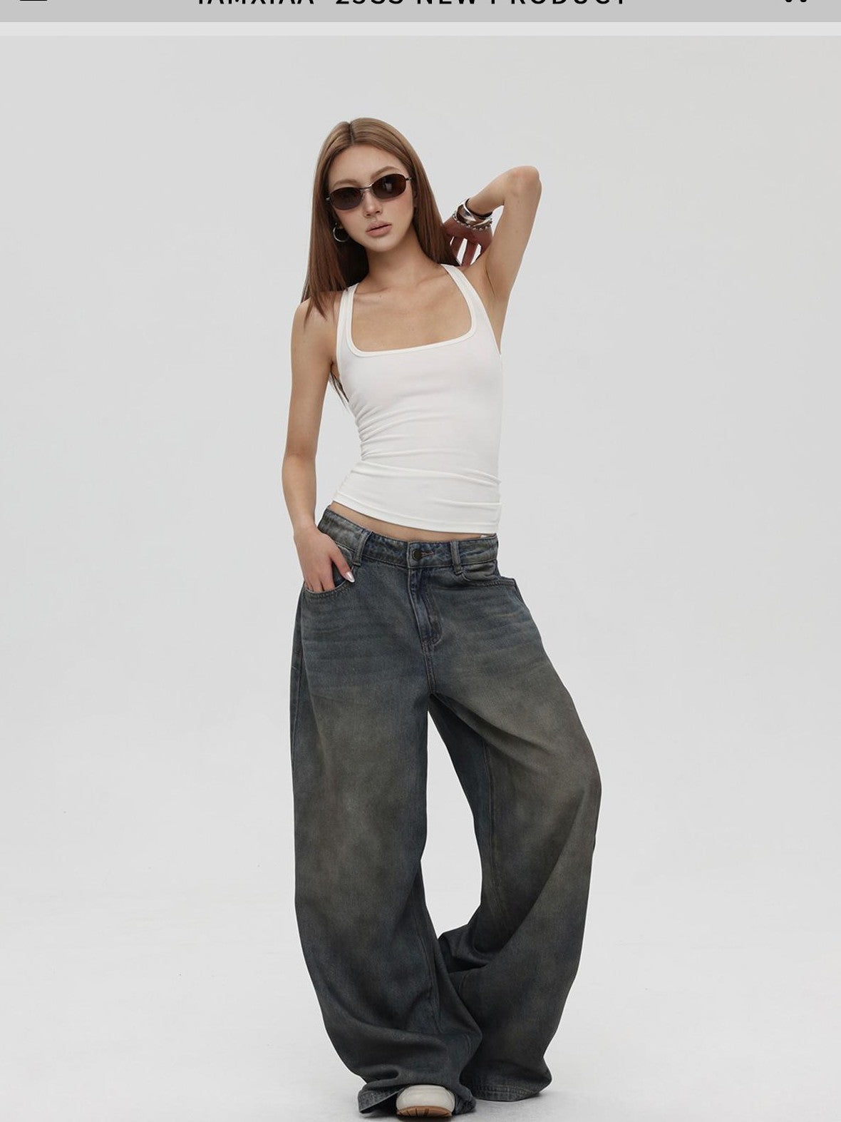 iamxiaa Square Neck Embroidered Slim Fit Women&