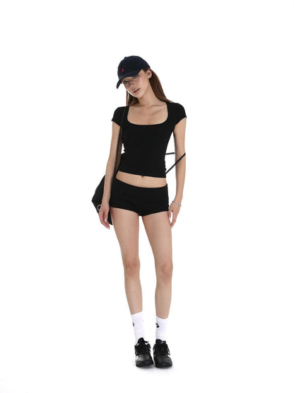 iamxiaa Square U Neck Small Flutter Sleeves Set In Shoulder Slim Fit Women&
