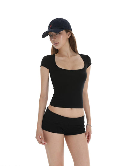 iamxiaa Square U Neck Small Flutter Sleeves Set In Shoulder Slim Fit Women&
