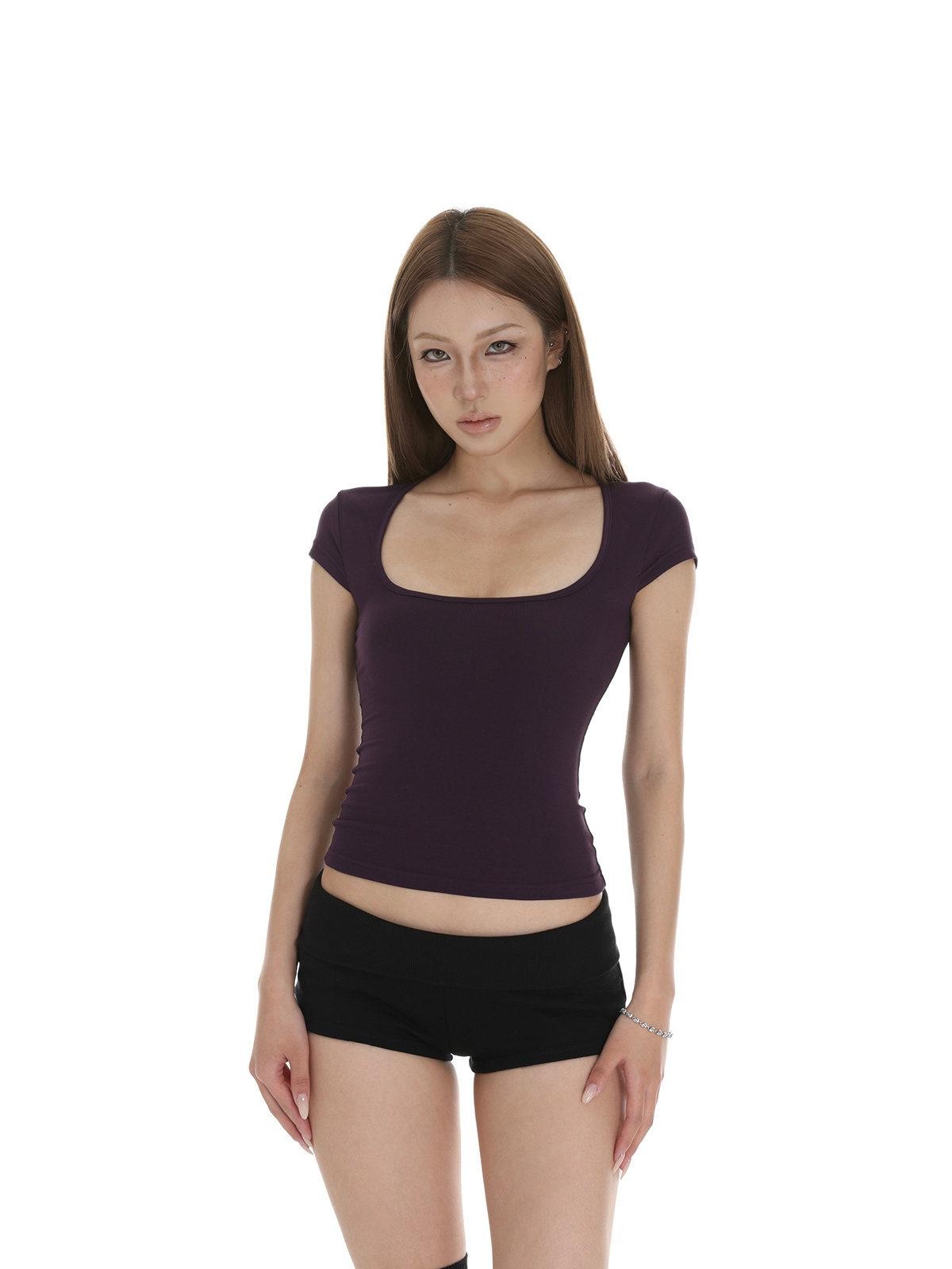 iamxiaa Square U Neck Small Flutter Sleeves Set In Shoulder Slim Fit Women&