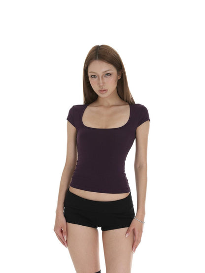 iamxiaa Square U Neck Small Flutter Sleeves Set In Shoulder Slim Fit Women&