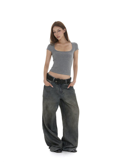 iamxiaa Square U Neck Small Flutter Sleeves Set In Shoulder Slim Fit Women&