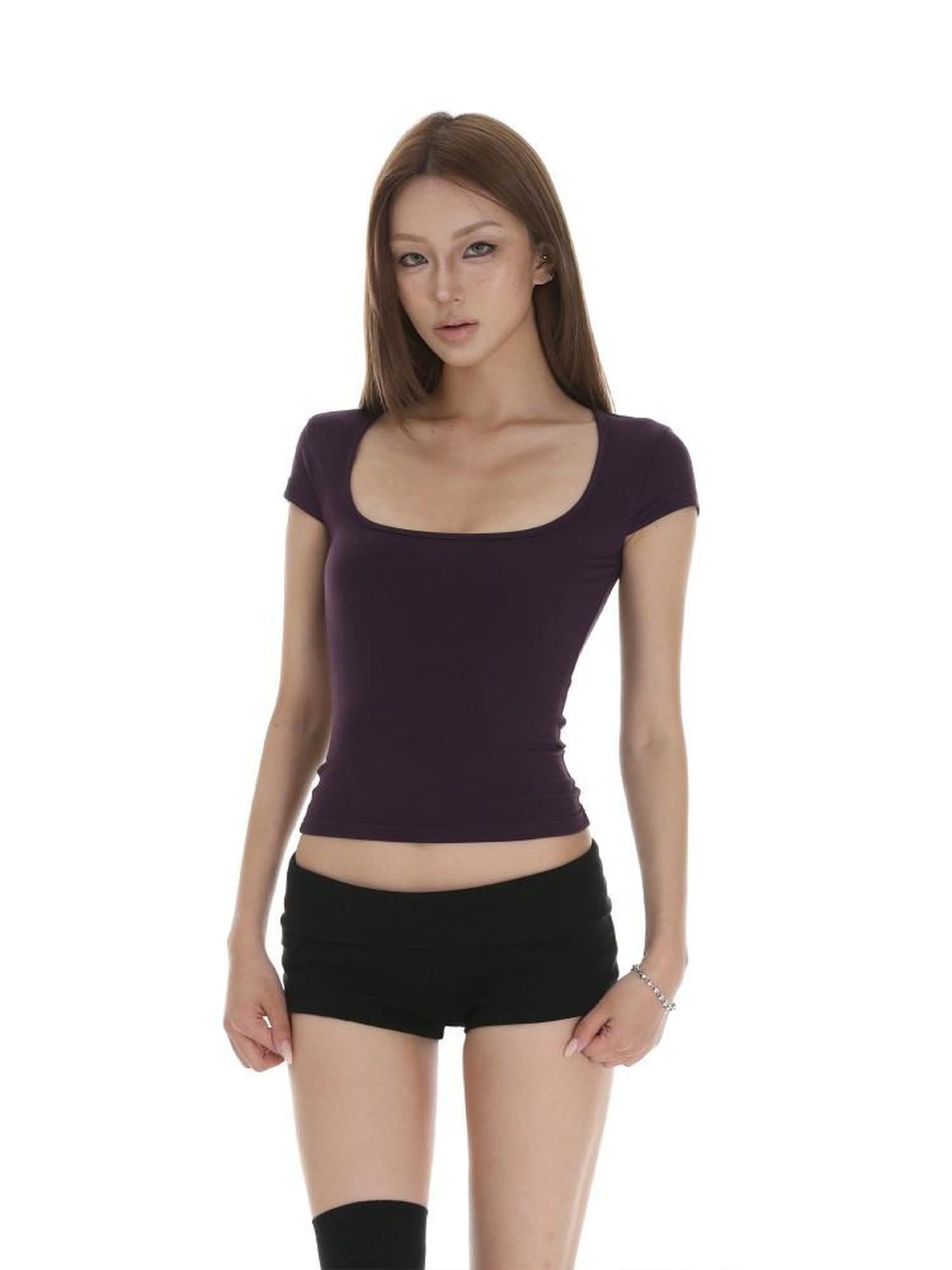 iamxiaa Square U Neck Small Flutter Sleeves Set In Shoulder Slim Fit Women&
