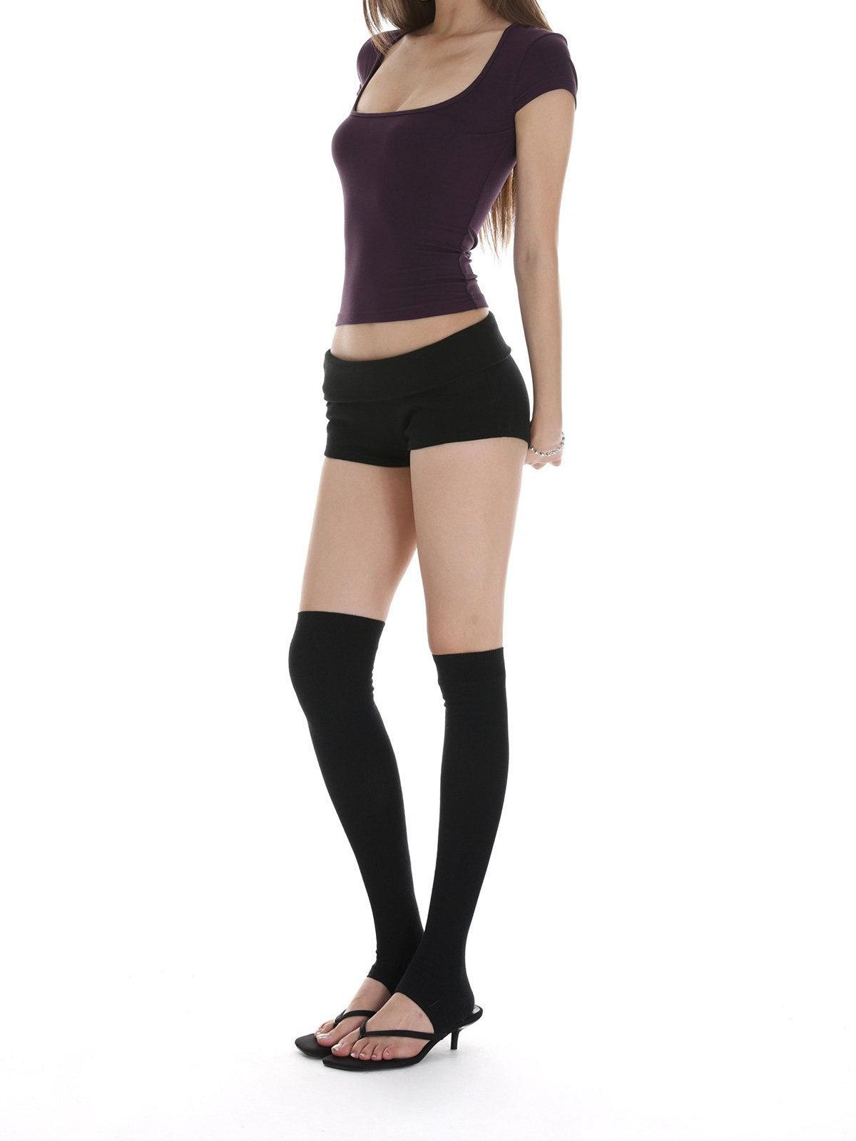 iamxiaa Square U Neck Small Flutter Sleeves Set In Shoulder Slim Fit Women&