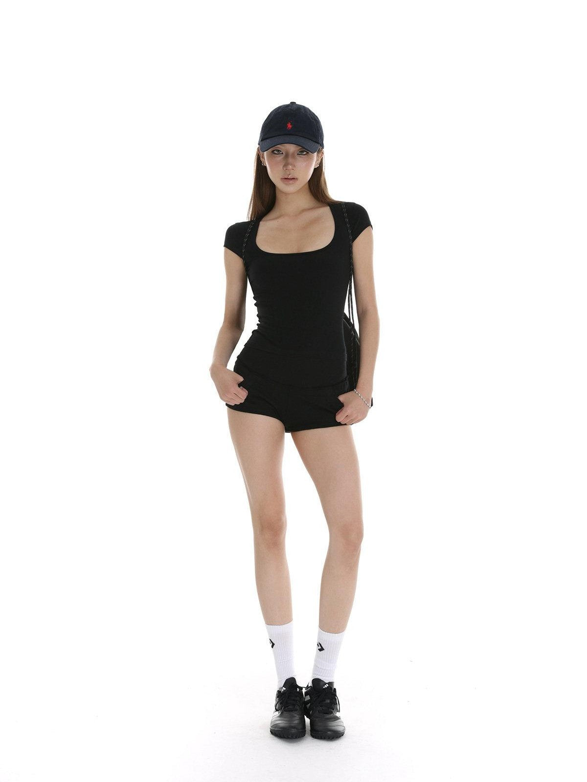 iamxiaa Square U Neck Small Flutter Sleeves Set In Shoulder Slim Fit Women&