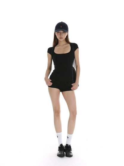 iamxiaa Square U Neck Small Flutter Sleeves Set In Shoulder Slim Fit Women&
