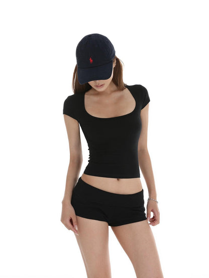 iamxiaa Square U Neck Small Flutter Sleeves Set In Shoulder Slim Fit Women&