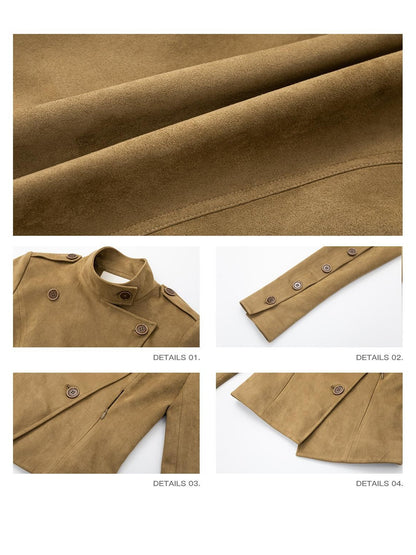 iamxiaa Stand Collar Slanted Front Back Buttons Slim Women&