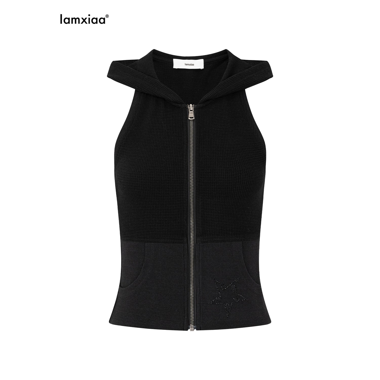 iamxiaa_Star_Rhinestone_Hooded_Waffle_Stretch_Knit_Racerback_Women&
