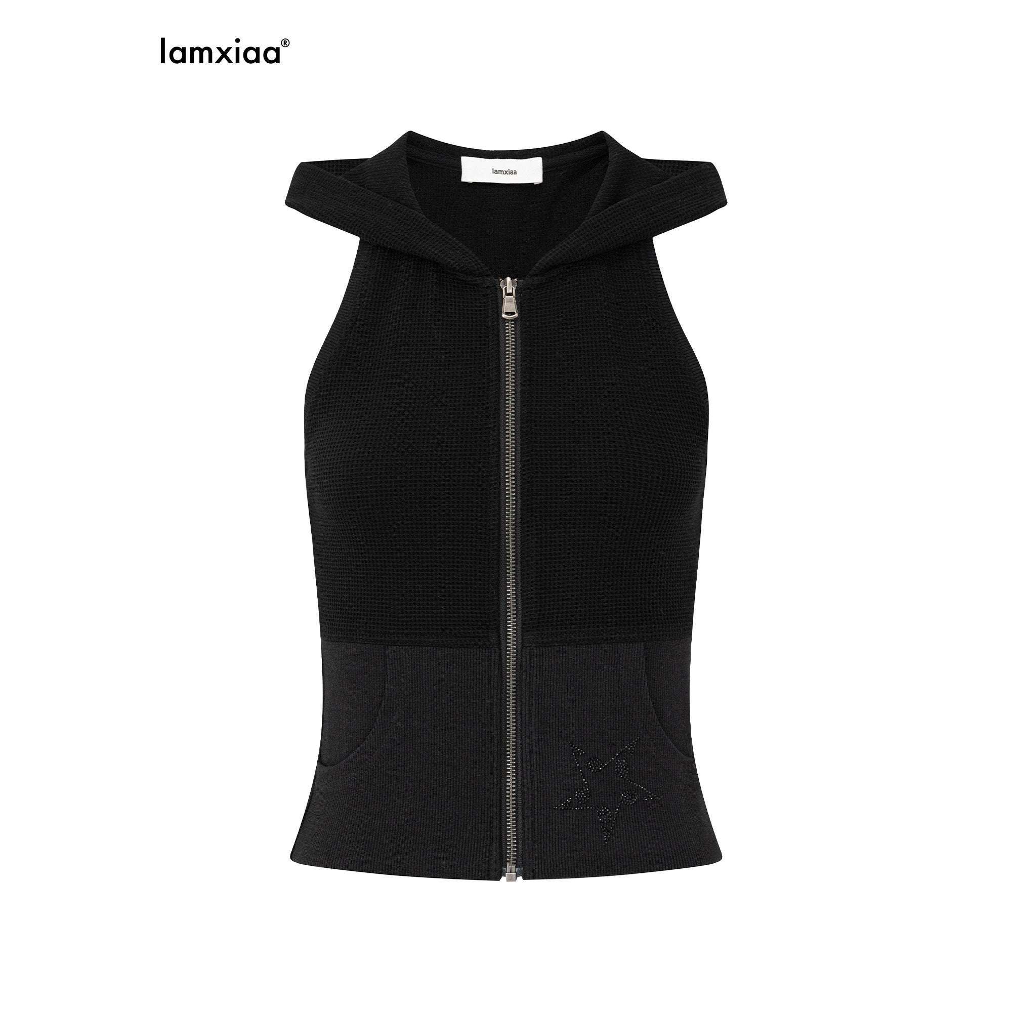 iamxiaa_Star_Rhinestone_Hooded_Waffle_Stretch_Knit_Racerback_Women&